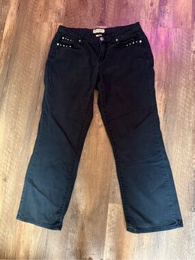 Earl Jeans Black Straight Leg Jeans with Studded Pocket Trim